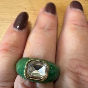 R28 Green Enamel Crystal Ring